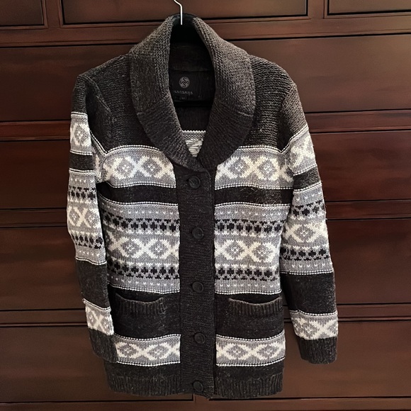 Sansara Sweater size Small Wool Blend Button Down 3/4 length shawl Collar Size S - Picture 2 of 9